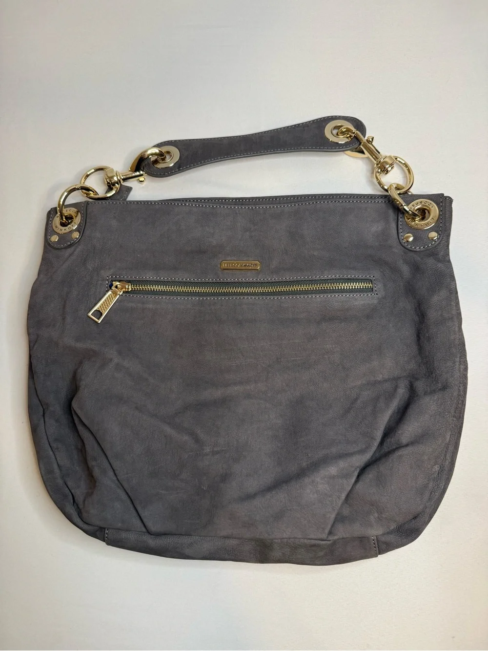 Rebecca Minkoff Gray Suede Shoulder Bag with Gold Hardware
